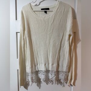 White Sweater with Crochet Hem